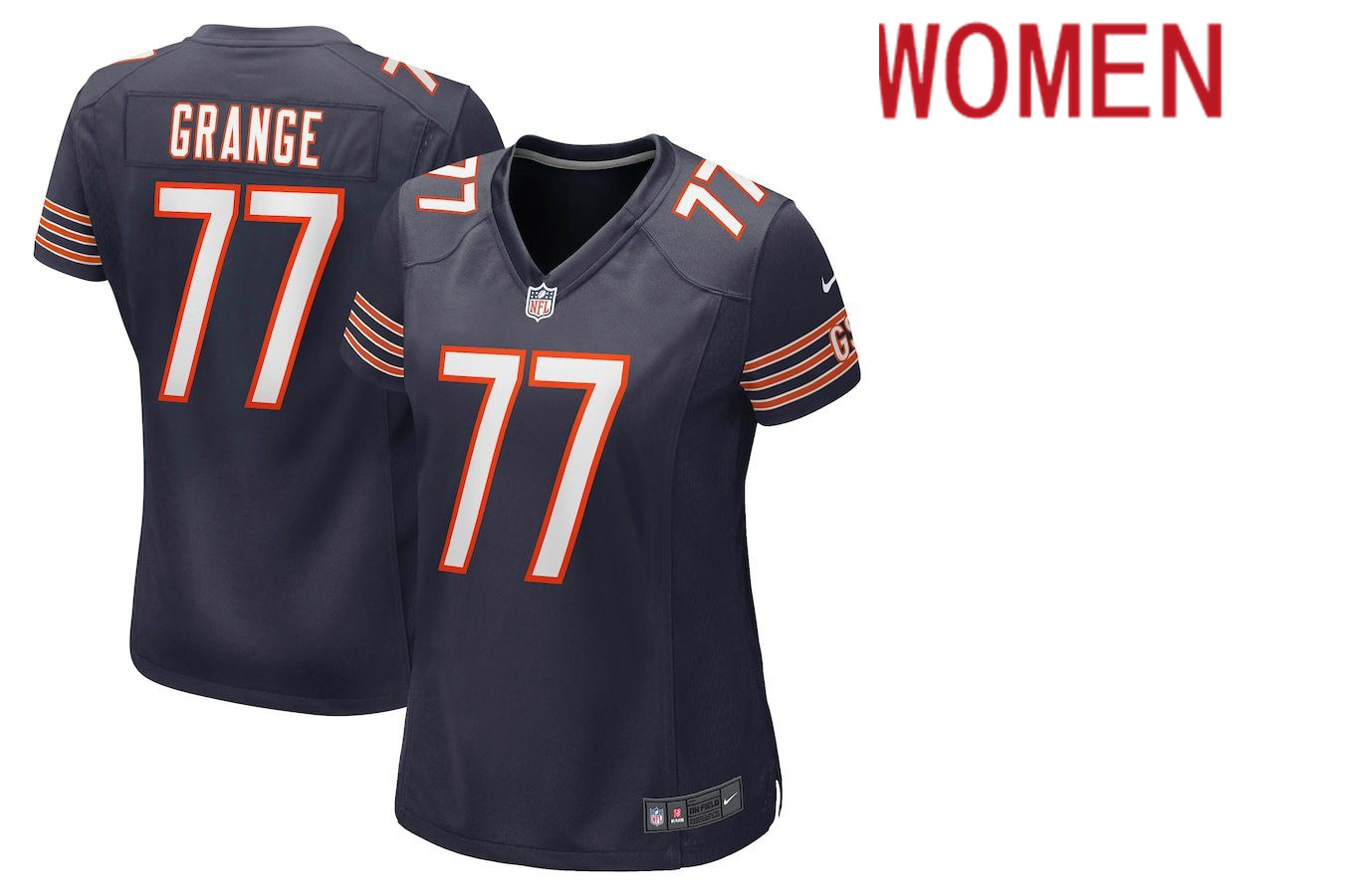 Women Chicago Bears #77 Red Grange Nike Navy Retired Player NFL Jersey->women nfl jersey->Women Jersey